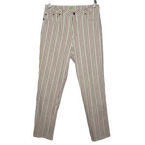 St Johns Bay Women 12 Beige Brown Pink Vertical Stripe Denim Jeans Pants Pockets